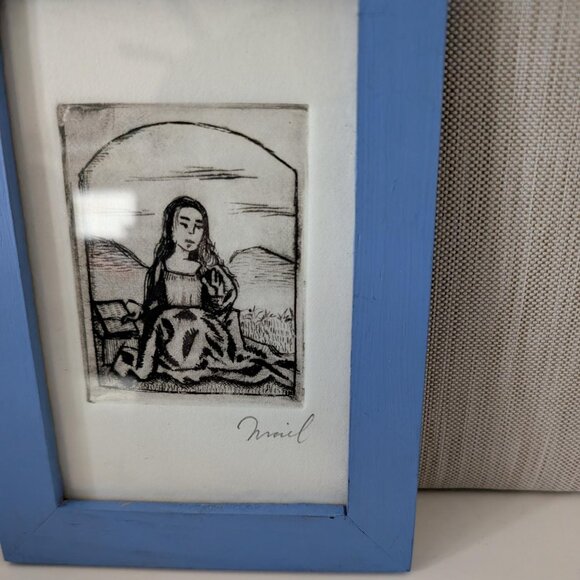 4/$10 Intaglio Print Framed Handcrafted Artwork Signed Reading Her Book of Hours - Picture 2 of 10